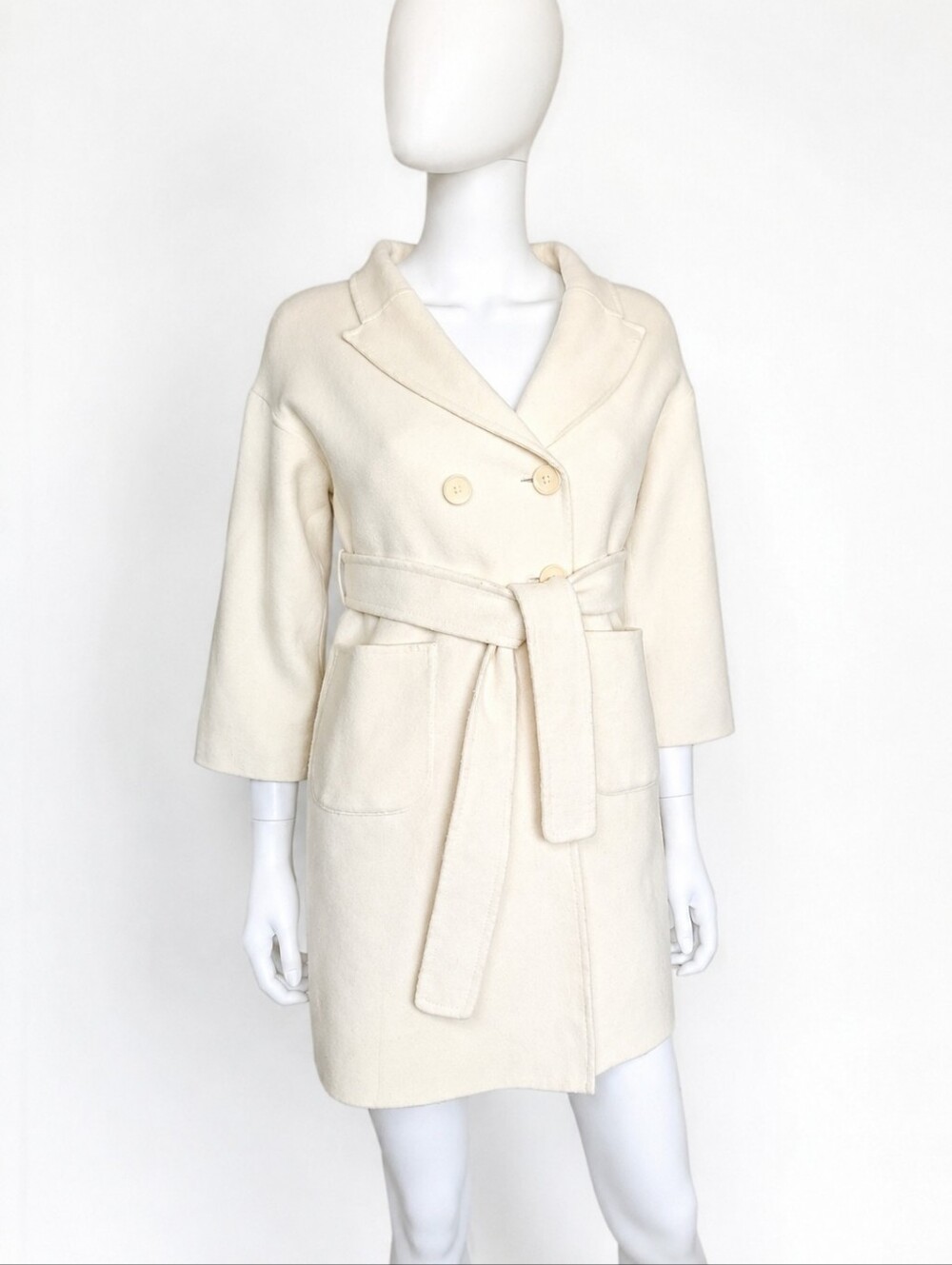 ANINE BING | Wool Cashmere Belted Wrap Coat Blazer Dress Cream in Size Small